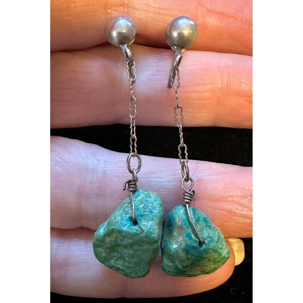 1940's Sterling‎ Silver & Turquoise screw back Earrings